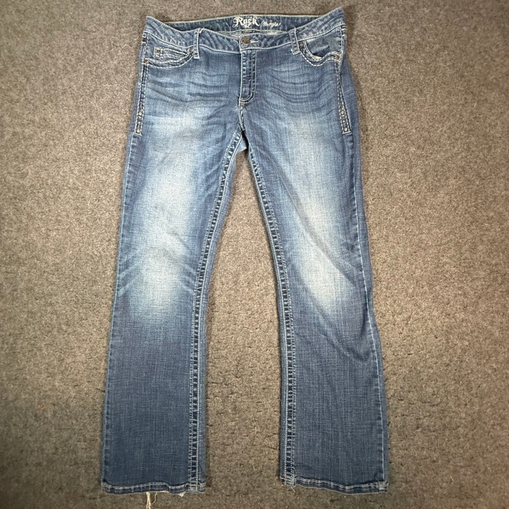 Rock 47 by Wrangler Womens Ultra Low Rise Bootcut Jeans Blue 33x32 Rhinestone‎
